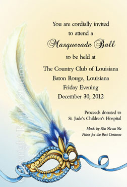 Louisiana Invitations - Blue and Gold Masquerade